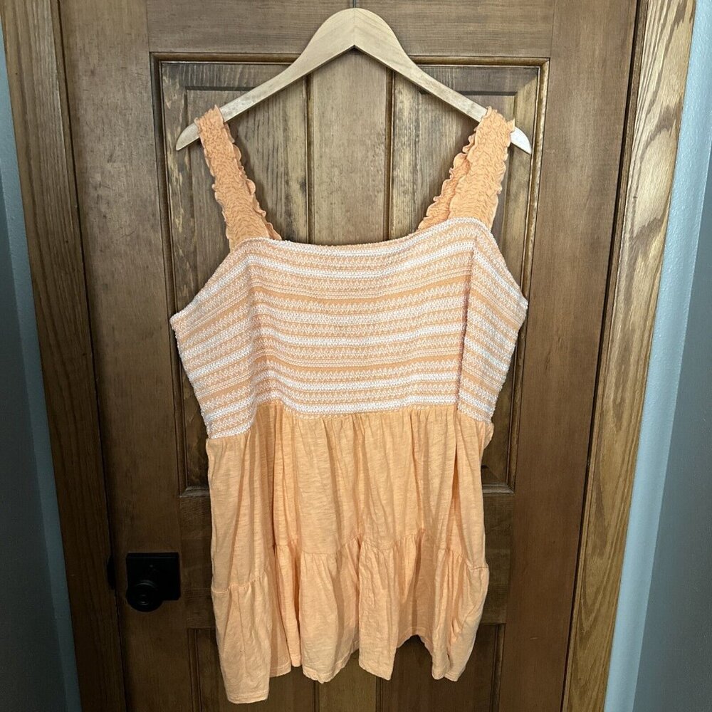 Torrid 5 5x Women’s Sleeveless Top Plus Orange Peach Stretch Tank Tiered Embroid